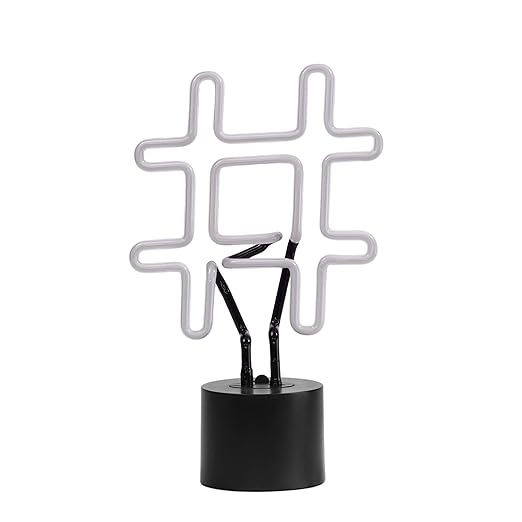 Amped & Co Neon Hashtag Symbol Desk Light, Real Neon, White, Large 8 x 13 inches, Home Decor Neon Signs led lights, neon lights for bedroom wall decors