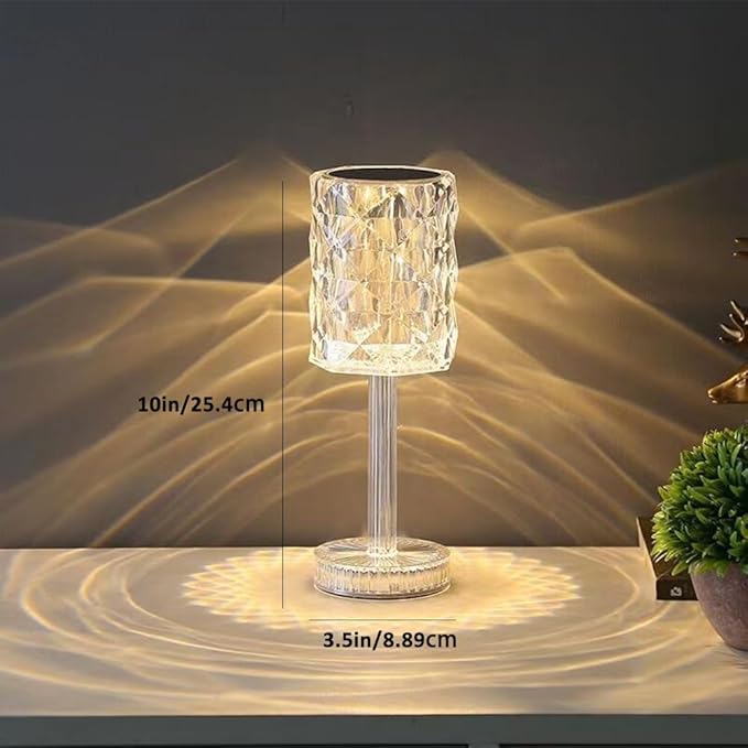 Portable Crystal Table Lamp,Acrylic Cordless LED Desk Lamp with Touch Control, 3 Color Touch Control Rechargeable Lamp, Night Light, Bedside Lamp,Dining Room Lamp (3 Color Crystal Lamp)