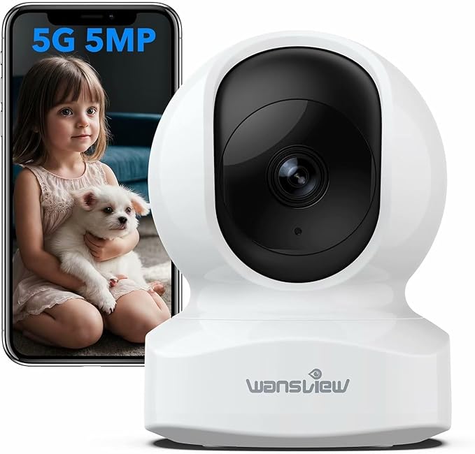 wansview Security Camera, IP Camera, WiFi Home Indoor Camera for Baby/Pet/Nanny, 2 Way Audio Night Vision, Compatible with Alexa, with TF Card Slot and Cloud, Q5 (White, 5MP)