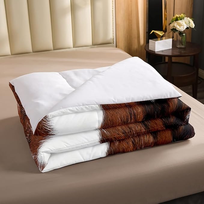 Erosebridal Cowhide Comforter Set for Kids Boys, Cute Brown White Cow Bedding Set Full Size, Farm Animal Skin Down Comforter Western Cowboy Country Duvet Sets Farmhouse Decoration