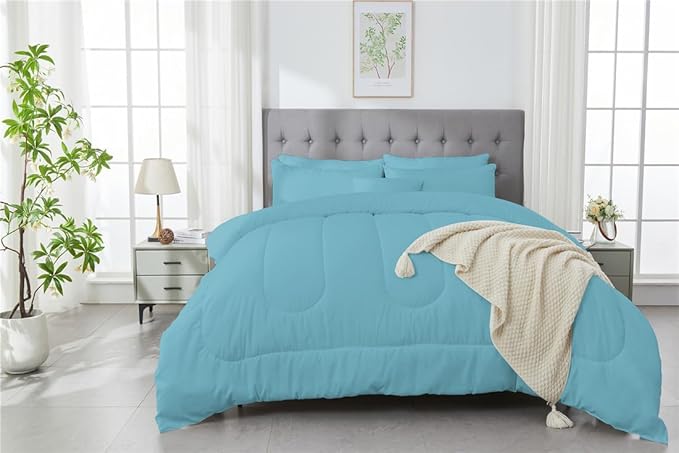 3 Piece Solid Color All Season Bedding Comforter Set Microfiber Soft Lightweight Bedding Set for Kids Teens Adults Room Decor with 1 Comforter and 2 Pillowcases King