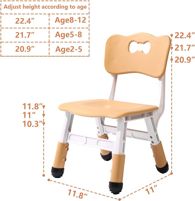 Adjustable Kid Chairs Indoor 3 Level Adjustable Suitable for Children Age 2-6. Maximum load-bearing 220LBS Suitable for Family Classroom and Nursery Child Seat Set (2-Pack-Beige)