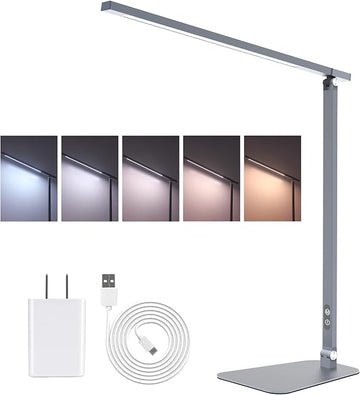 LED Desk Lamp Touch Control Aluminum Alloy Study Table Lamp Dimmable Eye-Caring,Bright Angle Adjustable Timer Portable Desk Light Wired for Home/Office/Dorm Work Reading Light with USB Cable