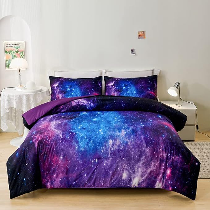 Purple Comforter Set for Girls,Galaxy Comforter Set for Boys Kids,Space Bedding Queen,Kids Comforter Set for Girls,Galaxy Bedding Set Queen with Pillowcases