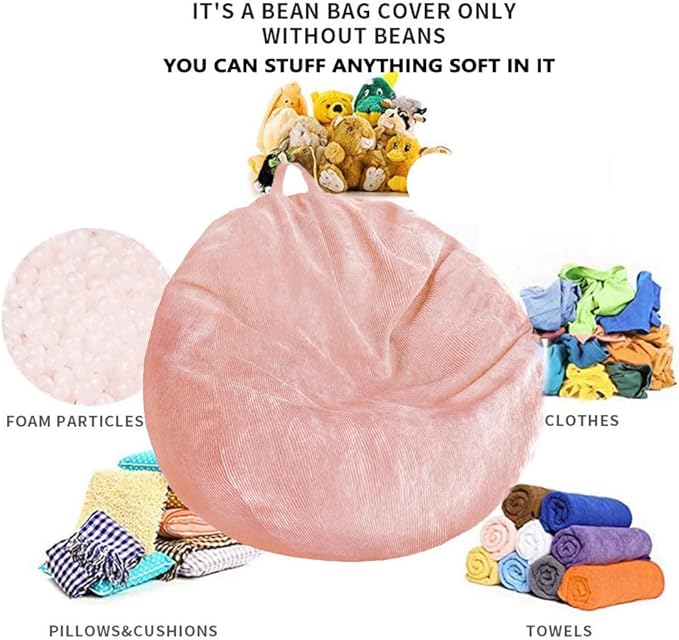 Kisoy Bean Bag Chair Cover (No Filler) Stuffed Animal Storage Bean Bag Cover Pets Dogs/Cats Lazy Beds. Washable Ultra Soft Corduroy Stuffed for Organizing Plush Toys or Textile, Sack Bean Bag