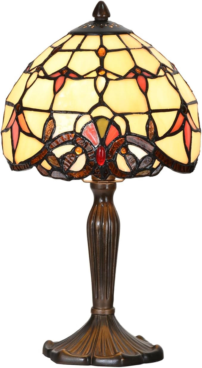 Tiffany Lamp Baroque Design Stained Glass Table Lamp for Living Room Bedroom Bedside Nightstand Home Office (Beige Baroque)