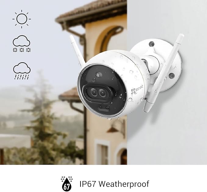 EZVIZ Outdoor Camera Dual Lens, Surveillance Camera with Color Night Vision & Human/Vehicle Detection, Active Defense with Light & Siren, Two-Way Talk, IP67, No Subscription Fee Cloud(C3X-Cloud)