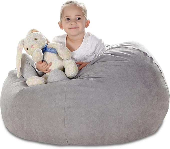 YuppieLife Stuffed Animals Bean Bag Chair Cover Candy-Colored Bean Bag（Just Cover, No filling）/Extra Large Stuff 'n Sit Organization/Toy Storage Bag/Kids Toys Organizer（38'',Grey）