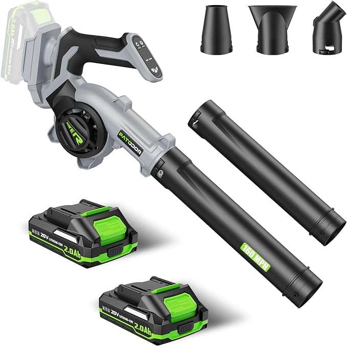 Leaf Blower Cordless - Electric Cordless Leaf Blower with 2 Batteries and Charger, 3 Speed Modes & 3 Blowing Nozzles, 20V Battery Powered Mini Leaf Blowers for Lawn Care, Patio, Indoor