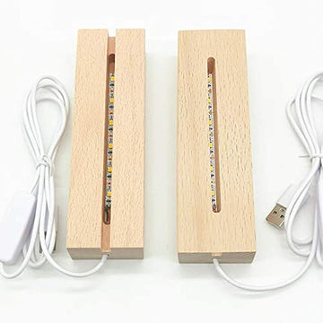 2Pack 6 inch Wood Rectangle Display Pedestal,Wooden Rectangle Led Lights Display Base for Acrylic and Plexiglass,Wood Night LED Light Lamp Base
