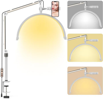 Yofuly Lash Light for Eyelash Extensions, LED Lash Lamp with Phone Holder, Esthetician Light Half Moon Desk Lamp for Nails, Tattoo