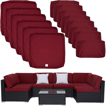 ClawsCover 14Pack Outdoor Patio Seat and Back Cushions Replacement Covers Fit for 7Pieces 6-Seater Wicker Rattan Sectional Couch Chair Furniture Set,Burgundy-Include Cover Only (Small)