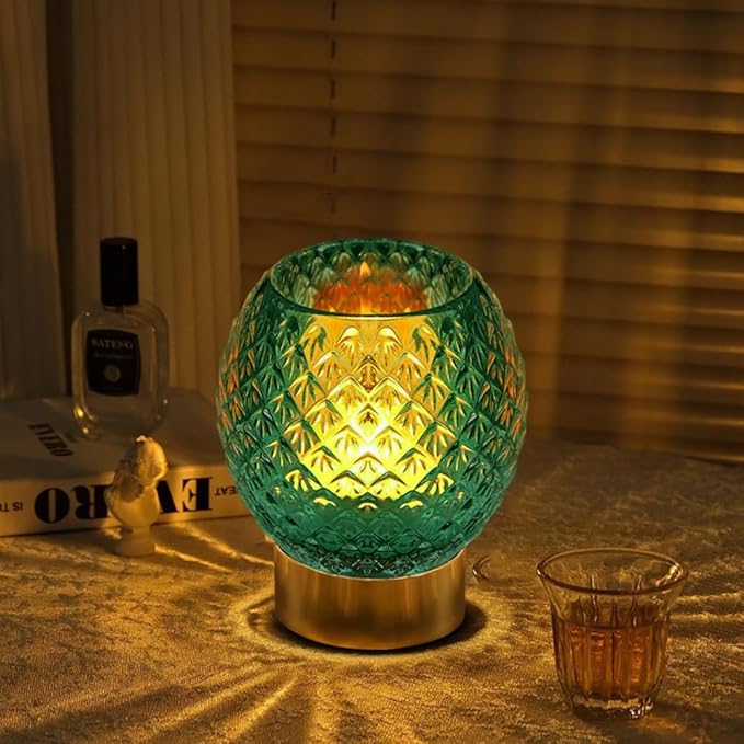 Battery Operated Lamp with Timer,Glass Cordless Lamps with LED Bulb,Decorative Lights for Living Room Bedroom Tabletop Entryway Centerpiece Gift (Green)