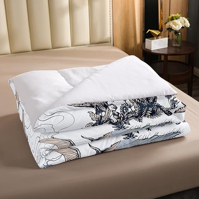 Erosebridal Kids Dinosaur Comforter Set, Dino Palm Tree Bedding Set Twin Size for Boys Teens Adult Bedroom, Ancient Animal Duvet Sets Mountain Tropical Botanical Quilted Duvet with 1 Pillow Case