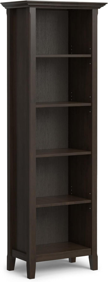 SIMPLIHOME Amherst SOLID WOOD Transitional 5 Shelf Bookcase for The Living, Study Room and Office, 24 inch, Hickory Brown