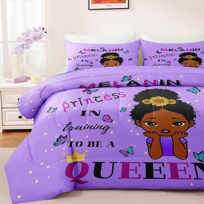Black Girl Comforter Set Full for Kids,Black Girl Magic Bedding Set,African American Girl Inspirational Quotes Comforter Set,Black Princess Bed Bedroom Set