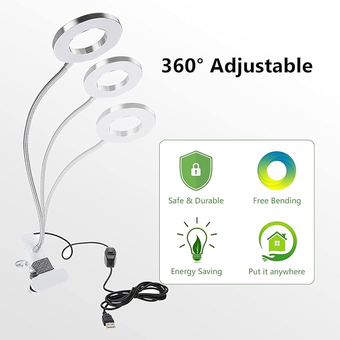 Tattoo Lamp USB LED Ring Lamp, Beauty Table Lamp with Clamp Adjustable Brightness, Clip On Light Desk Lamp Ring Light for Makeup Tattoo Eyebrow Nail Art Reading Study, Portable Beauty Lamp