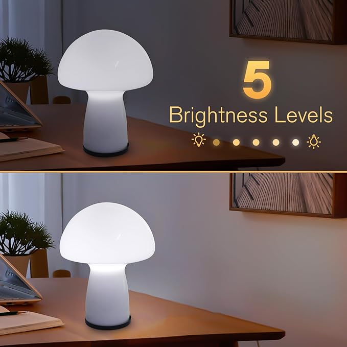 Milk White Mushroom lamp, Murano style retro design,Glass desk lamp with RGB 16 Color gradient dimmable LED bulbs, bedroom bedside bedside lamp, perfect home decoration.(LED Bulb Included)
