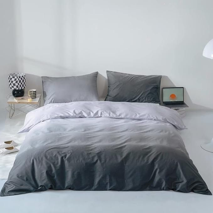 Gradient Gray Comforter Set Ombre White Gray Bedding Set King Women Aesthetic Comforter 3 PCs Gray Color Bed Comforter Set King Gradient White and Gray Comforter Set King Size