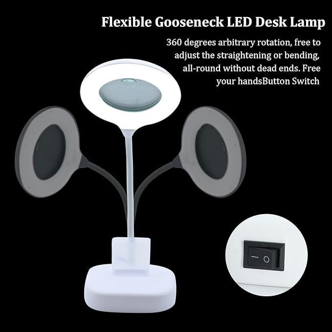 5X Magnifying Glass Lamp, 2-in-1 Magnifier Light, 36 Beads Desk Lighted and 10X Magnifiers Lamps Flexible Gooseneck Stand LED Desk Magnifiers Glass with Light Hands Free for Craft Reading