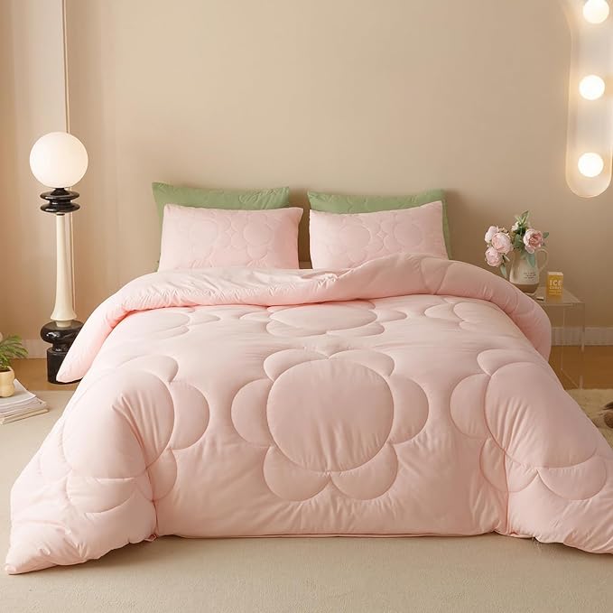 Pink Flower Comforter Full Pink Sunflower Print Bed Full Comforter Set 3 Pieces Dark Pink Floral Comforter Set for Boys Girls Teens Bedroom Decor All Season Hotel Quality Comforter Set