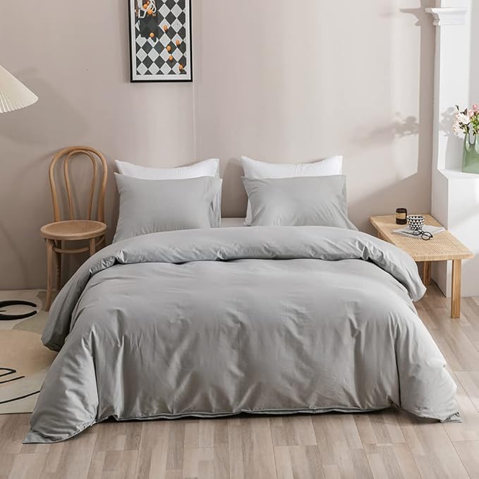 Silver Grey Comforter Set Cal King Bright Gray Beddig Set for Kids Teens Adult Solid Silver Color Bedding Set 3 Pieces with 2 Pollowcases Lightweight Durable Gray Comforter