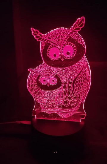 Owls 3D Night Lights Mother and Kids 7 Color Changing USB LED Table Arts Lamp for Great Kids Xmas Birthday Gifts Baby Store Office Kindergarten Decoration