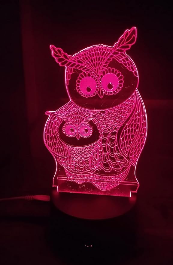 Owls 3D Night Lights Mother and Kids 7 Color Changing USB LED Table Arts Lamp for Great Kids Xmas Birthday Gifts Baby Store Office Kindergarten Decoration