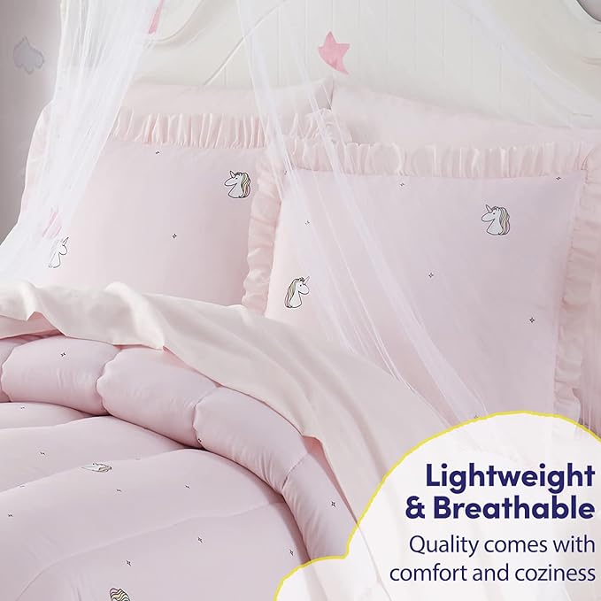 Kids Bedding Set Bed in a Bag for Boys and Girls Toddlers Printed Sheet Set and Comforter, Full, Rainbow Unicorn (Pack of 4)
