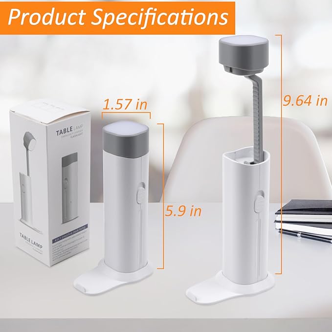 Small Desk Lamp, Mini Table Lamps for Home Office, Portable LED Flashlight/Book Light with USB Charging Port (5000MAH), Night Reading Light with Phone Holder/Eye Caring 3-Brightness Mode