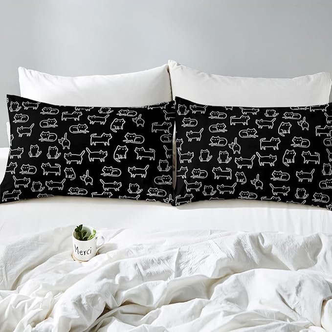 Feelyou Cartoon Cat Bed Sheet Set Cute Pet Cats Kids Comforter Set Animal Pattern Printed Bedding Set Set for Boys Room Decor Kitten Print Bed Cover Twin Size with 2 Pillow Case