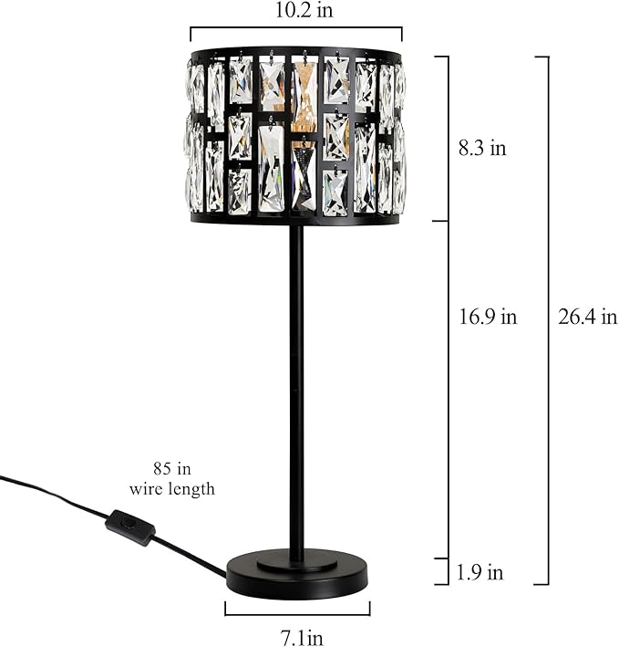 Modern K9 Crystal Table Lamp Desk Lamp 26" Tall for Bedroom Reading, Living Room, Office