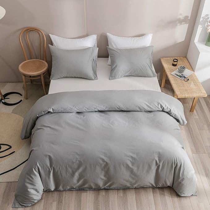 Silver Grey Comforter Set Cal King Bright Gray Beddig Set for Kids Teens Adult Solid Silver Color Bedding Set 3 Pieces with 2 Pollowcases Lightweight Durable Gray Comforter