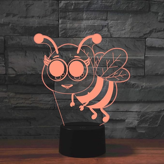 Hardworking Bee Kids Night Lights Bedroom Decor Lamp 7 Colors Change 3D Night Light Kids Optical Illusion Lamps Kids Lamp As a Gift Ideas for Students