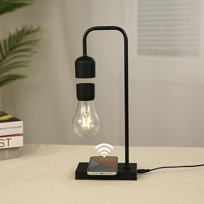 Unique Magnetic Levitating Lamp with LED Light Bulb Floating in The Air Wireless Charger Auto Control