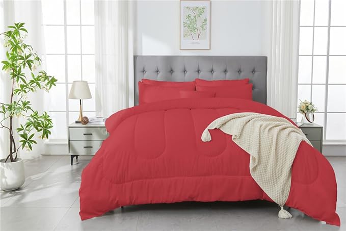 3 Piece Solid Color All Season Bedding Comforter Set Microfiber Soft Lightweight Bedding Set for Kids Teens Adults Room Decor with 1 Comforter and 2 Pillowcases Queen