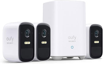 eufy security, eufyCam 2C Pro 3-Cam Kit, Wireless Home Security System with 2K Resolution, 180-Day Battery Life, HomeKit Compatibility, IP67, Night Vision, and No Monthly Fee.