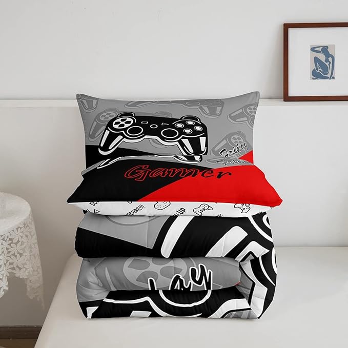 Feelyou Gamer Comforter Set for Boys Teens Gaming Bedding Set Video Game Contoller Home Decor for Kids Down Alternative Comforter Queen Size 3 Pieces 1 Comforter with 2 Pillowcases