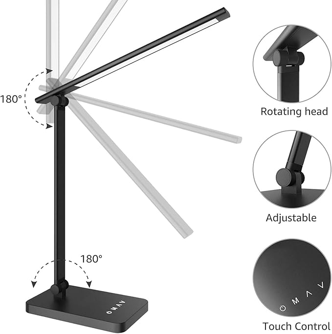 Foldable Desk Light Reading Lamp 5-Color Eye Protection Study Lamp Dimmable Eye Caring Reading Desk Light Aluminum Alloy Desk Lamps Auto Timer LED Lamp