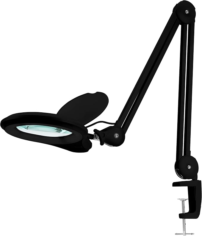 Neatfi (New Model) Bifocals 1,200 Lumens Super LED Magnifying Lamp with Clamp, 8D + 20D, Dimmable, 5 Inches Diameter Lens, Adjustable Arm Utility Clamp (8 Diopter + 20 Diopter, Black)