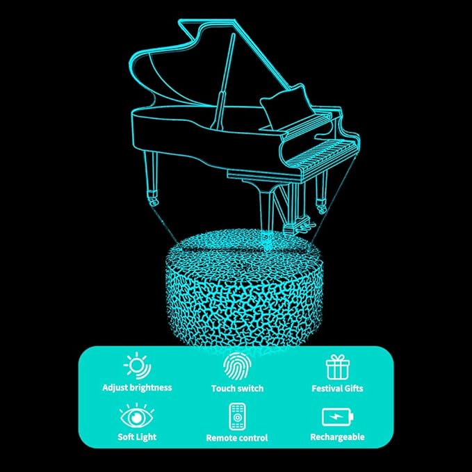 3D Piano Night Light Illusion Lamp,16 Colors Changing with Remote Control,Bedroom Home Decor for Family, Friends, Women