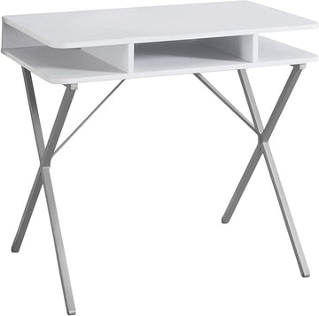 Monarch Specialties I 7100 Computer Desk, Home Office, Laptop, Storage Shelves, 31" L, Work, Metal, Laminate, White, Grey, Contemporary, Modern