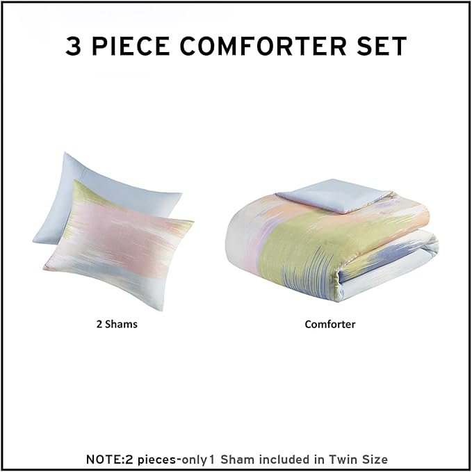 Intelligent Design Twin Comforter Set, Chic Colorful Brushstroke Abstract Print, Teenage Girl Room Décor, All Season Twin Bedding Sets for Girls, Matching Sham, Twin/Twin XL, Blue Multi 2 Piece