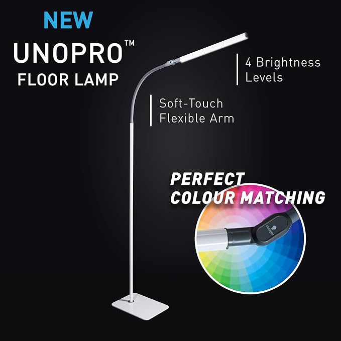 Daylight Company Uno Pro lamp, Standing Lamp for Living Room, Bedroom, Salon, Office, Touch Control, Flexible Arm, Sleek Design, Multipurpose