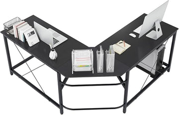 sogesfurniture Large L-Shaped Computer Office Desk, 59" Corner Gaming Desk Workstation Desk PC Laptop Office Home Desk L Desk, Black