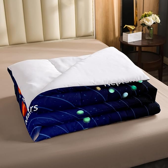 Erosebridal Kids Outer Space Comforter Set, Boys Starry Sky Galaxy Duvet Sets Twin Size Planet Space Down Comforter for Girls Teens Adult Bedroom Decor, Solar System Cosmos Bedding Set, Blue Purple