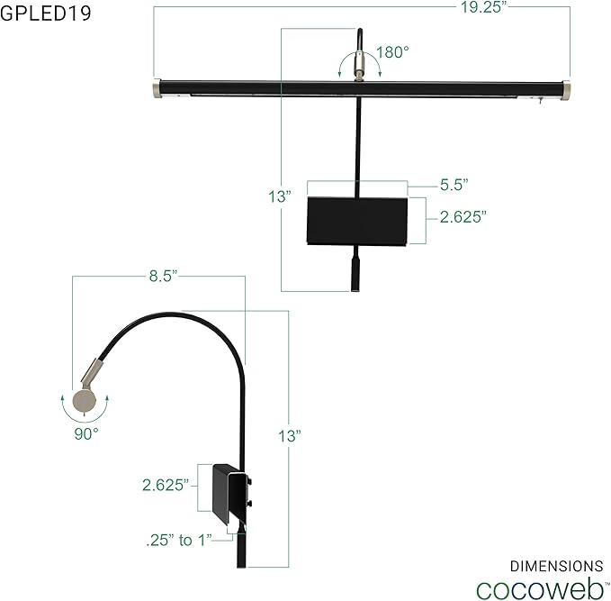 Cocoweb 19" Grand Piano Lamp with Integrated LED Black with Satin Nickel Accents - GPLED19SND