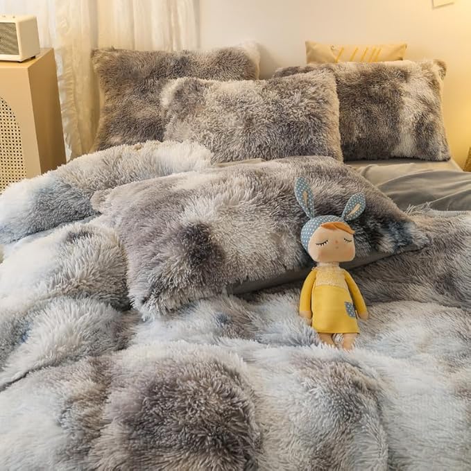 Faux Fur Kids Girls TD Black Comforter Sets Twin/Full - 3PC Bed Set Warm Comfortable Soft Plush Flannel Velvet Fluffy Fuzzy Bedding（Comforter x 1 Pillowcases x 2）