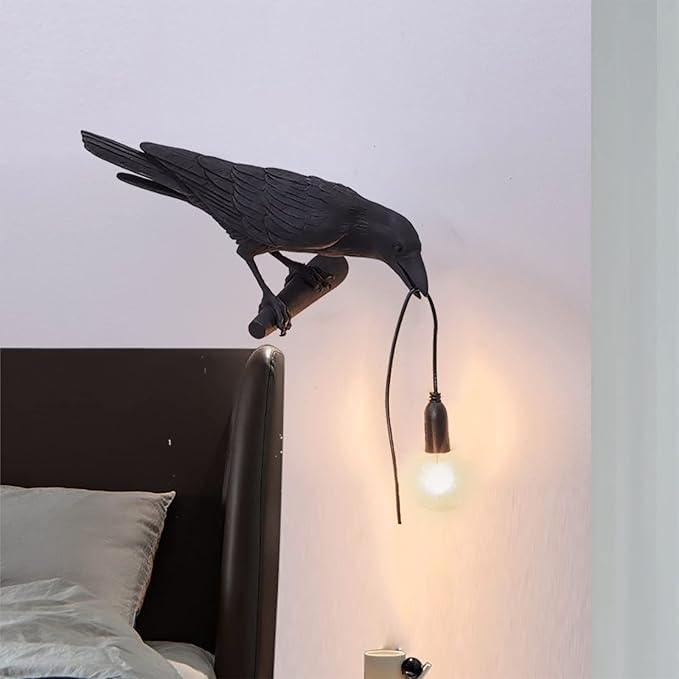 Raven Desk Lamp, Raven Lamp, Bird Lamp, Resin LED Bird Lamp for Bedroom/Office/Living Room/Farmhouse Art Deco with Plug (Left)