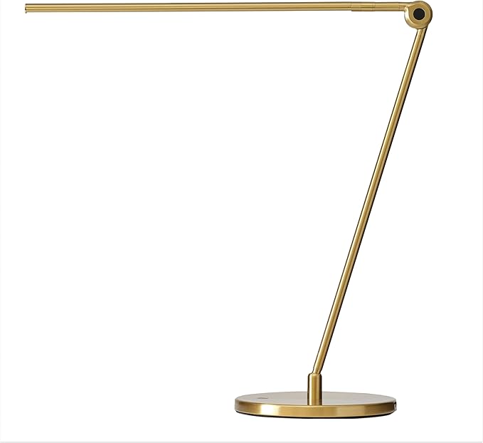 Brightech Libra LED Table Lamp - Contemporary Minimalist Thin Compact Desk Lamp - Adjustable Pivoting LED Head with Built-in Dimmer and Color Changing LED - Brass